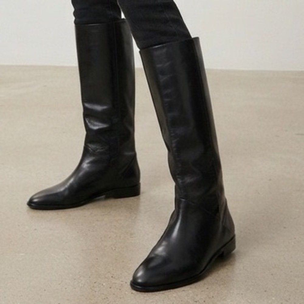 Regency‎ Colby Black Leather Tall Boots Made in Brazil Womens 7M Low Heel